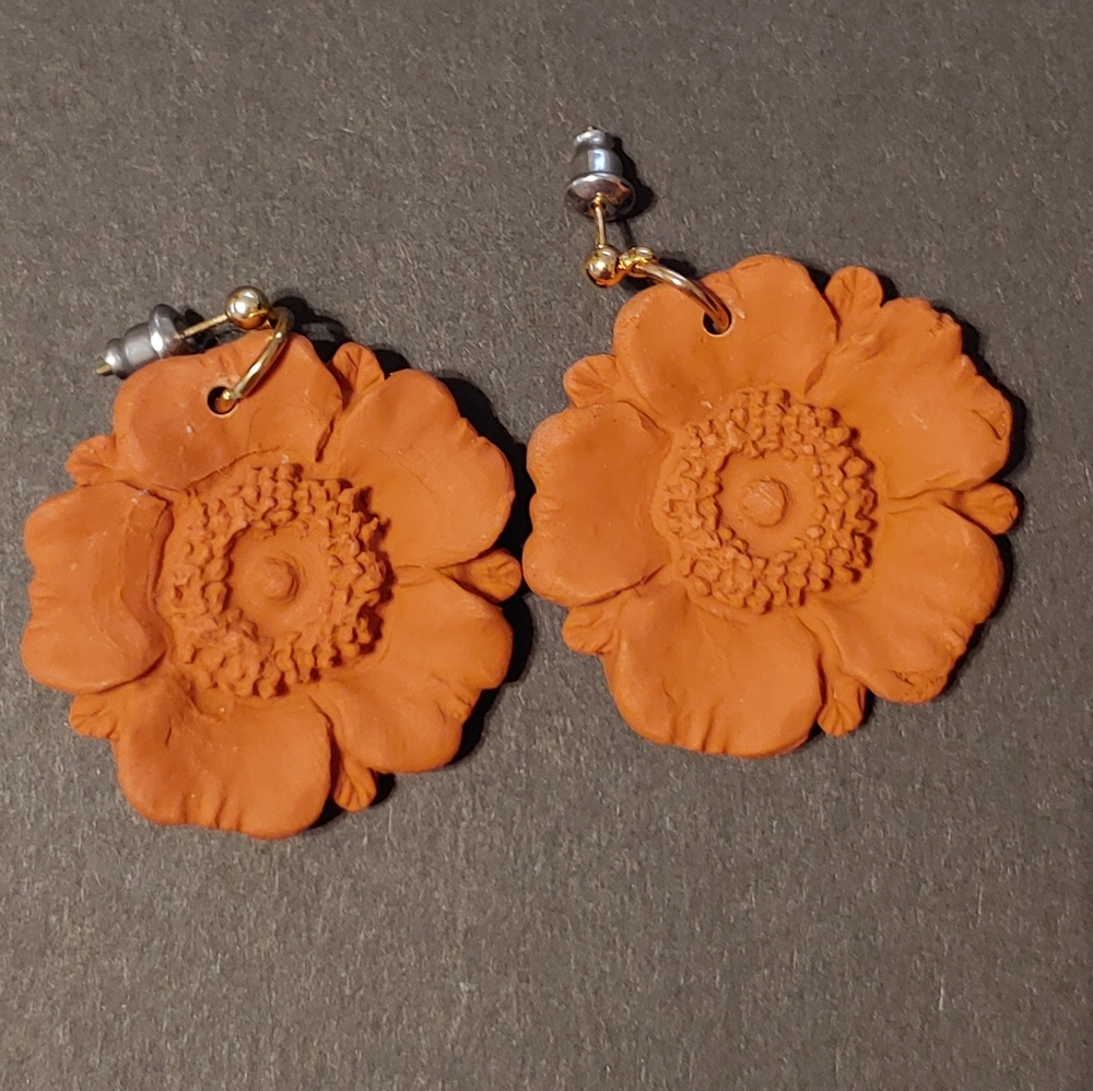 Handmade Polymer Clay Poppy Floral Earrings